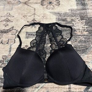 Adore Me Black Lace Racerback Push-Up Bra with Front Closure